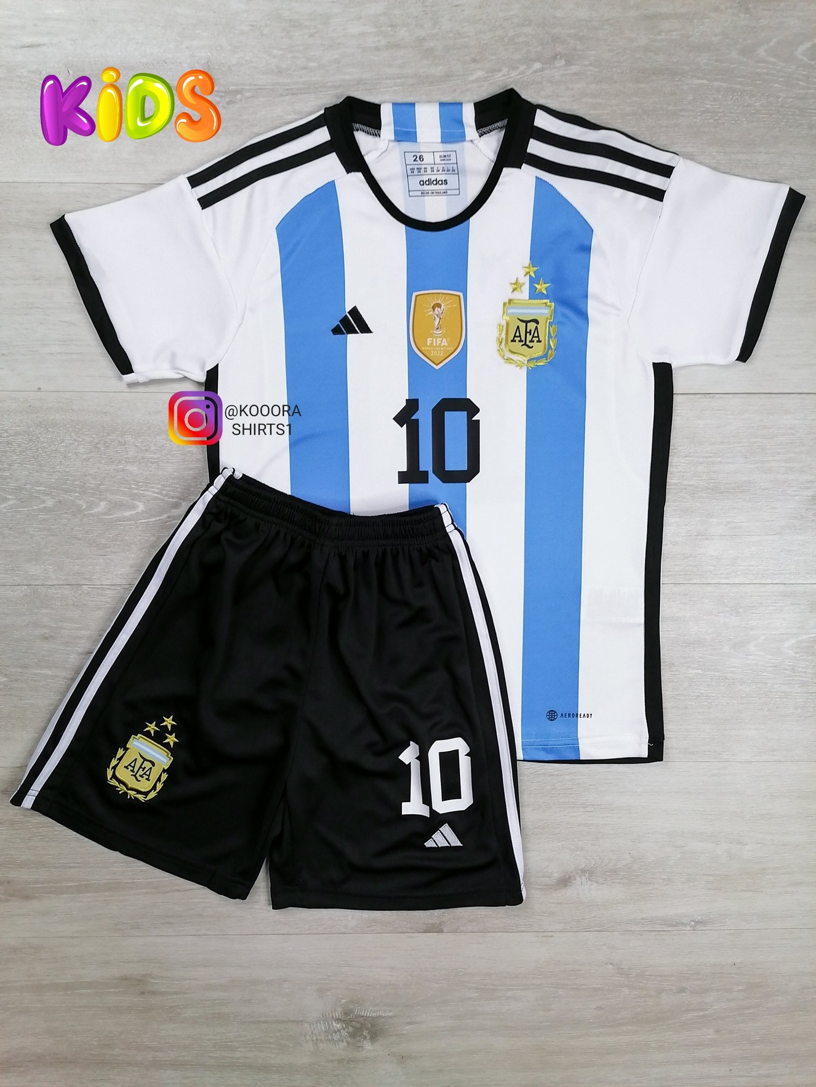 Messi Argentina Home Kids kit World cup 2022 - Image 2