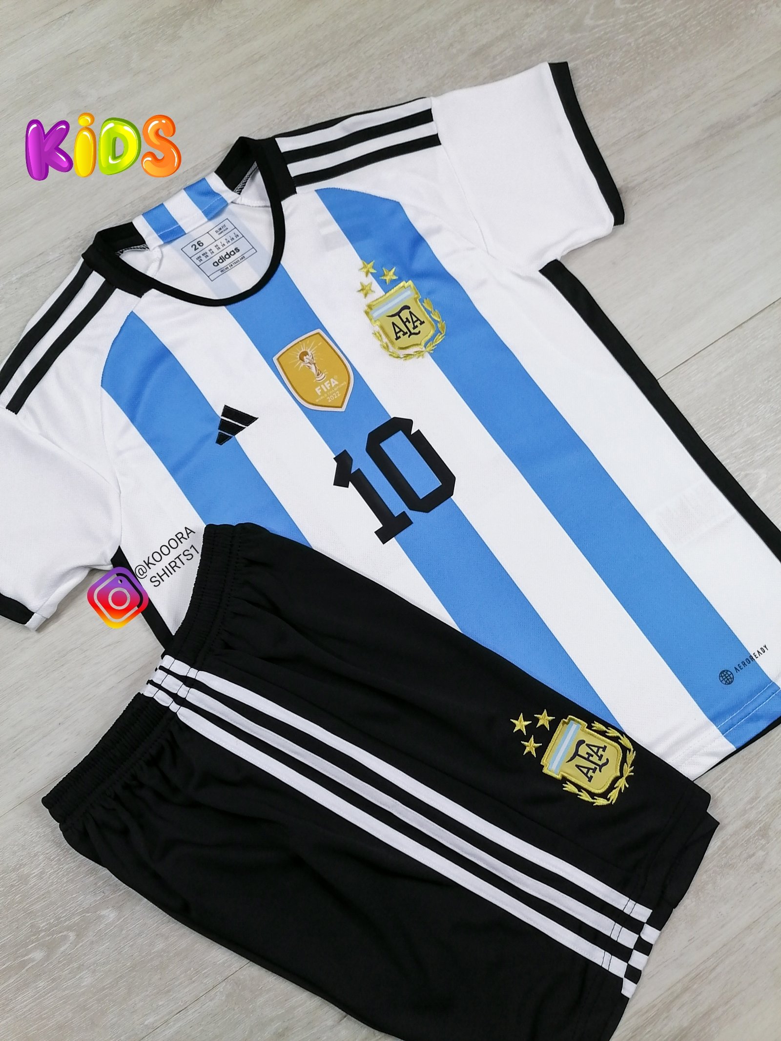 Messi Argentina Home Kids kit World cup 2022
